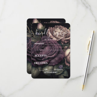 Custom Deep Purple Dusty Pink Rose Wedding RSVP Card