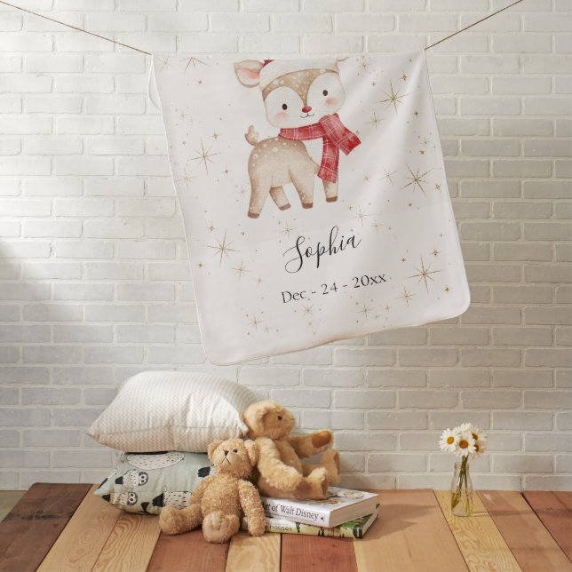 Custom Deer Christmas Baby Blanket (In Situ)