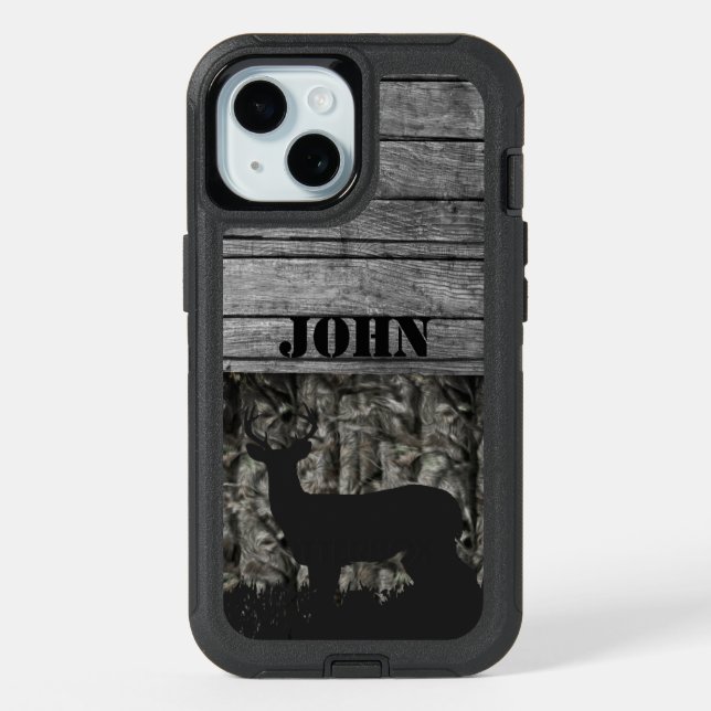 Custom Deer Hunting Rustic Cool iPhone 15 Case (Back)