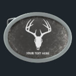 Custom Deer Hunting Skull Oval Belt Buckle<br><div class="desc">Deer hunting themed belt buckle –  Deer skull with huge antlers - vector graphic that you can personalize with your own text. This would be the ultimate deer hunting belt buckle for the avid deer hunter or bow hunter!</div>