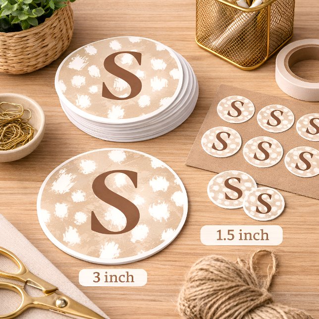 Custom Deer Print Monogram, Woodland Fawn  Classic Round Sticker (Monogram Deer Print Round Stickers)