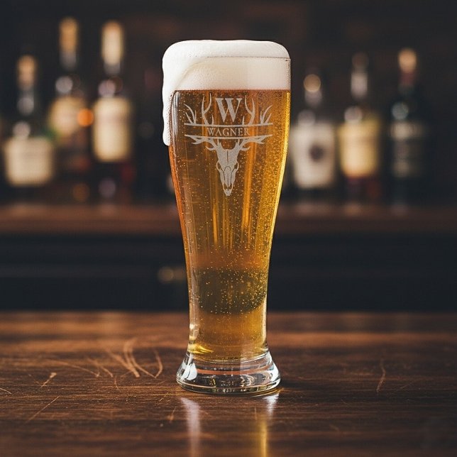 Custom Deer Skull Antler Monogram Initial  Pilsner Glass (Custom Deer Skull Antler Monogram Initial Pilsner Glass)