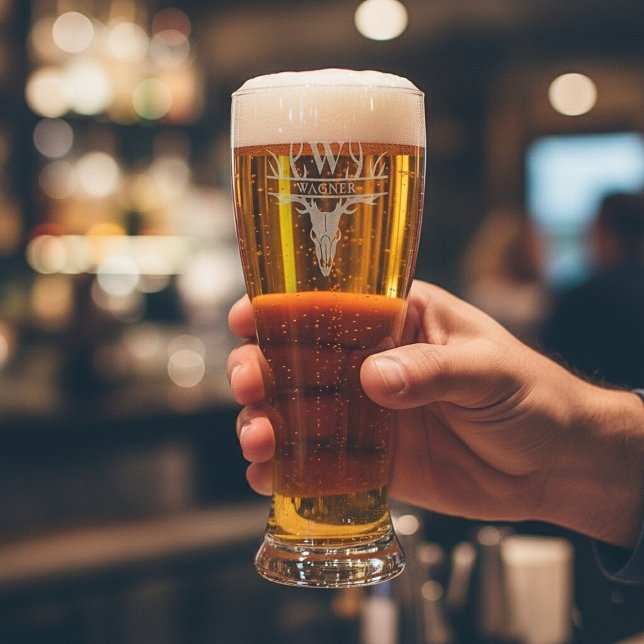 Custom Deer Skull Antler Monogram Initial  Pilsner Glass (Custom Deer Skull Antler Monogram Initial Pilsner Glass)