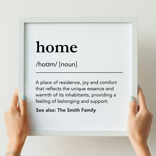 Custom definition of home with family name modern framed art