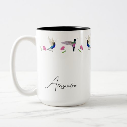 Custom Delicate Hummingbirds Border Two_Tone Coffee Mug