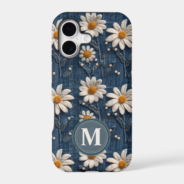 Custom Denim Daisy Initial Phone Case (Back)