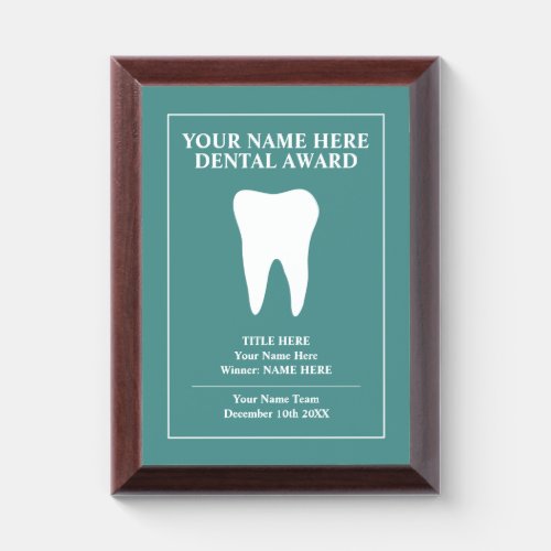 Custom dental award plaque for dentist practice