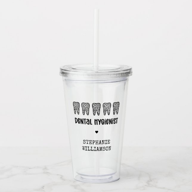 Custom Dental Hygienist Leopard Print Teeth Acrylic Tumbler (Front)