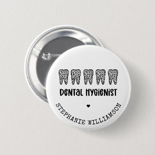 Custom Dental Hygienist Leopard Print Teeth Button