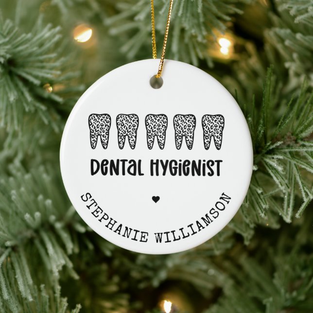 Custom Dental Hygienist Leopard Print Teeth Ceramic Ornament (Tree)