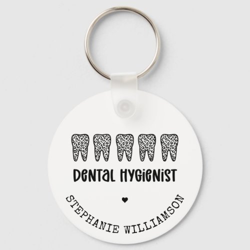 Custom Dental Hygienist Leopard Print Teeth Keychain