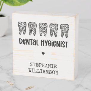 Custom Dental Hygienist Leopard Print Teeth Wooden Box Sign
