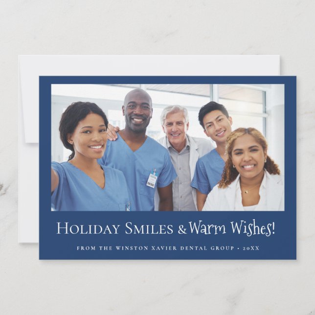 Custom Dental Office Photo Holiday Smiles Blue (Front)