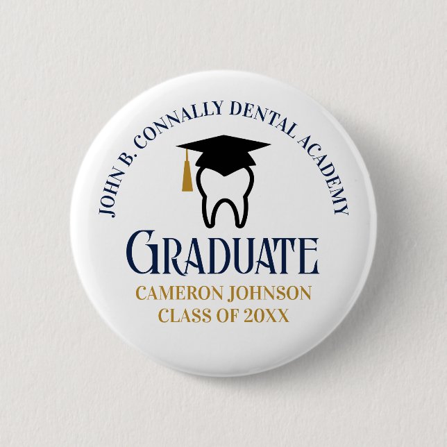 Custom Dental School Graduation Navy Blue Gold Button (Front)