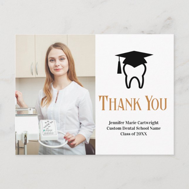 Custom Dental School Graduation Photo Thank You Postcard (Front)