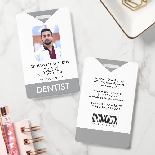 Custom Dentist Dental Medical Staff Ash Grey Badge