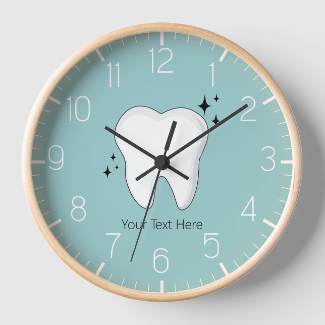 Custom Dentist Office Dental White Tooth Clock  (Front)