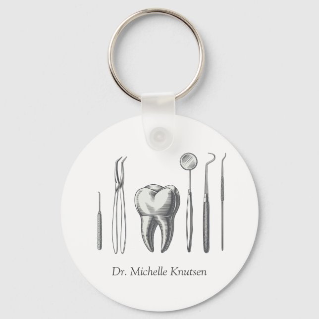 Custom Dentist Office Dental White Tooth  Keychain (Front)