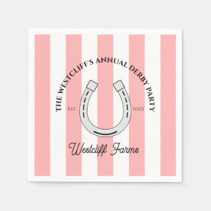 Custom Derby Party Pink Cabana Stripes Horseshoe Napkins