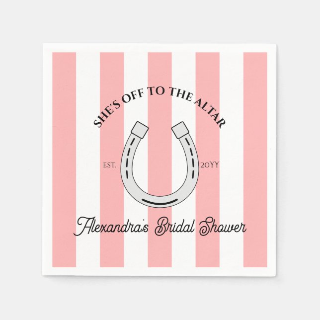 Custom Derby Shower Pink Cabana Stripes Horseshoe Napkins (Front)