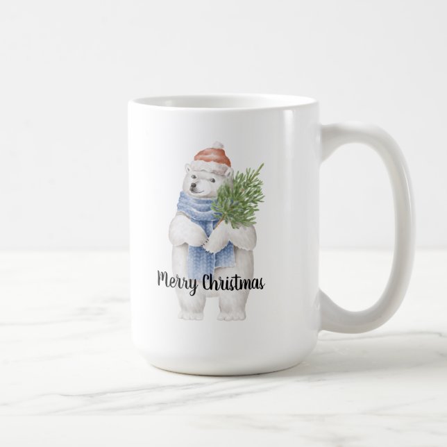 Custom design cute polar bear Xmas Santa hat white Coffee Mug (Right)