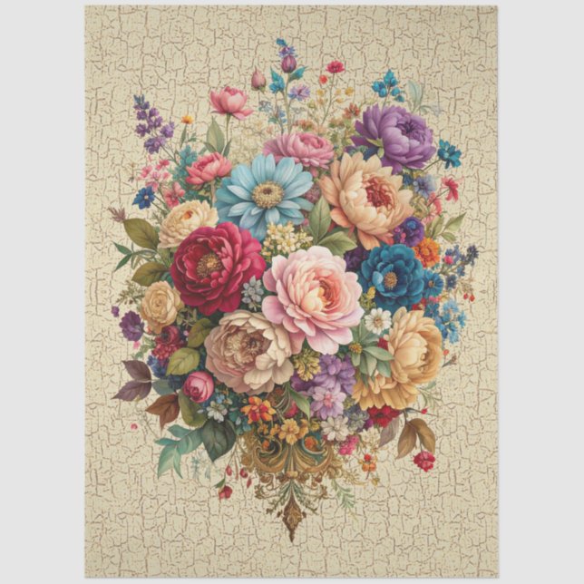 Custom Design Floral Crackle Effect Decoupage Tissue Paper (Front)