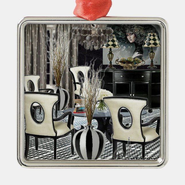 Custom Design Home Interior black lobby Metal Ornament (Front)