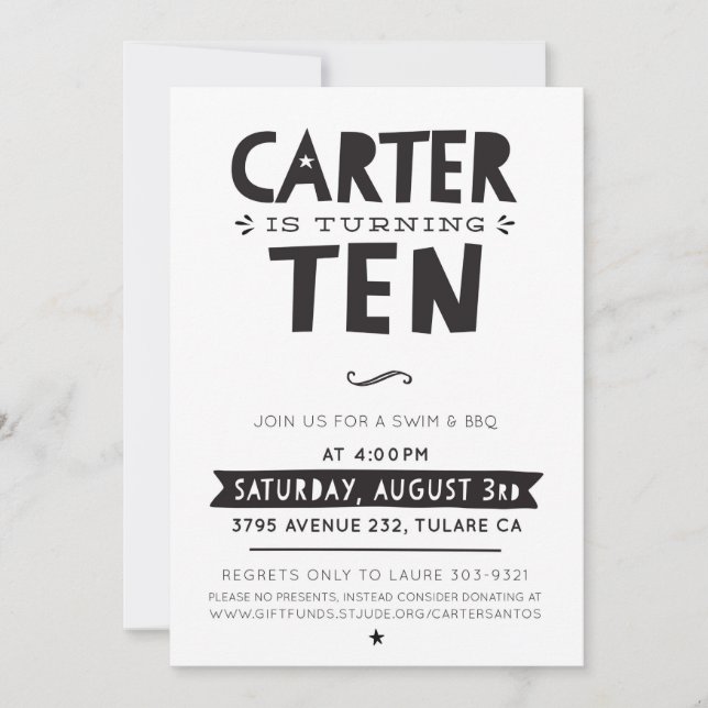 CUSTOM DESIGN modern birthday party for Carter Invitation (Front)
