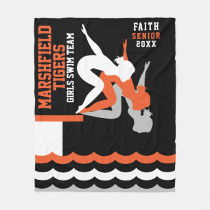 Custom Design - Swim Dive Team - Orange and Black Fleece Blanket