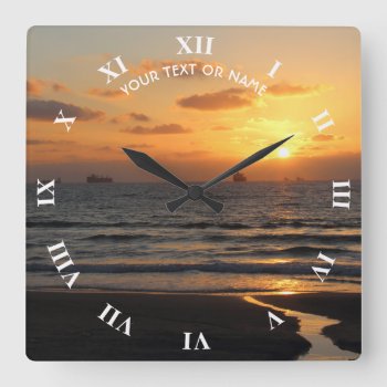 Custom Design With Your Own Photo And Your Text Square Wall Clock by HumusInPita at Zazzle