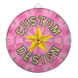 Custom Design your text Yellow Star on Girly Pink Dart Board