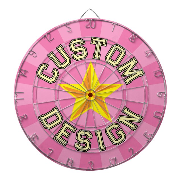 Custom Design your text Yellow Star on Girly Pink Dart Board (Front)