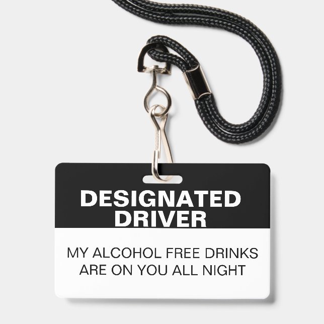 Custom Designated Driver No Alcohol Badge (Front with Lanyard)