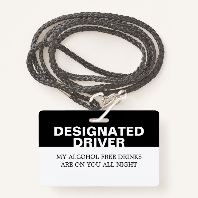 Custom Designated Driver No Alcohol Badge (Front with Lanyard)