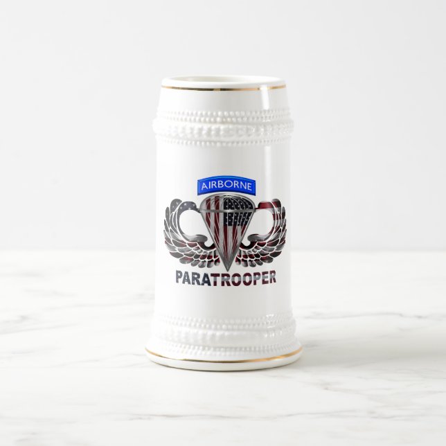Custom Designed American Airborne Paratrooper Flag Beer Stein (Center)