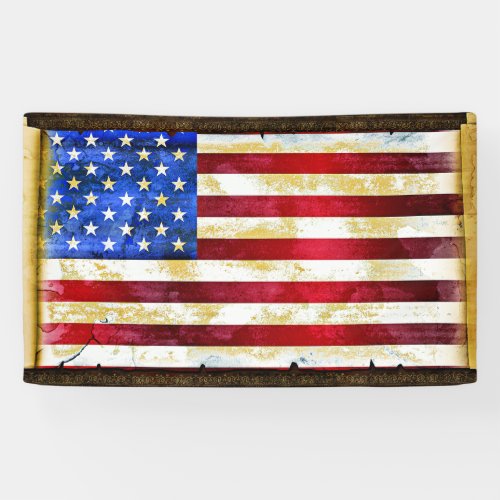 Custom Designed American Flag On Ancient Scroll Banner