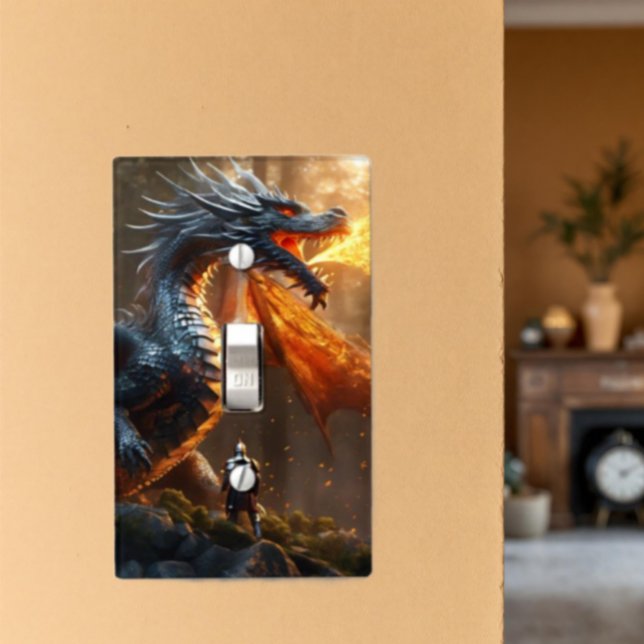 Custom Designed Dragon and Knight Light Switch  Cover (Wall Plate Light Switch Dragon, color matches most wall paint colors.)