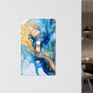 Custom Designed Swirls Blue White Gold Wall Plate