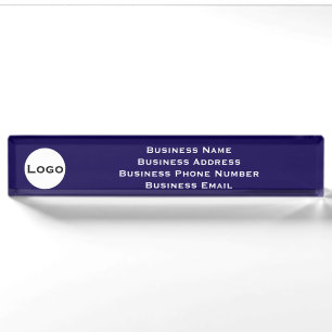 Custom Desk Name Plate – Blue with Logo