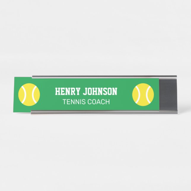 Custom desk name plate for tennis coach (Front)