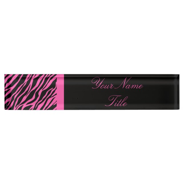 Custom Desk Nameplate Zebra Print Pink Name Plate (Front)