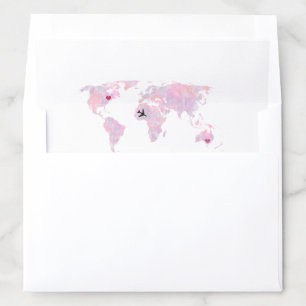 Custom Destination Watercolor World Map Wedding Envelope Liner