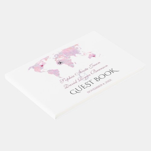 Custom Destination Watercolor World Map Wedding Guest Book