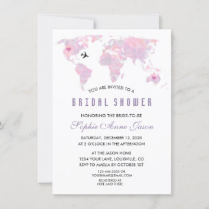 Custom Destination World  Map Bridal Shower Invitation