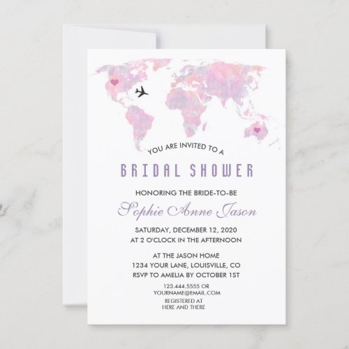 Custom Destination World  Map Bridal Shower Invitation