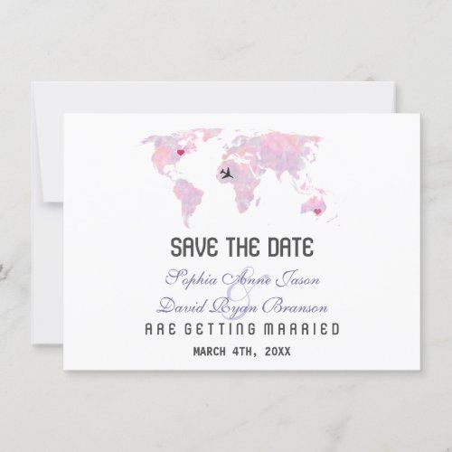 Custom Destination World Map Wedding Save the Date Invitation