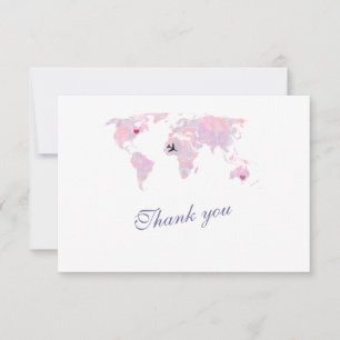 Custom Destination World Map Wedding Thank You Card