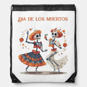 Custom Día de los Muertos Dancing Skeleton Couple Drawstring Bag