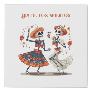 Custom Día de los Muertos Dancing Skeleton Couple Faux Canvas Print