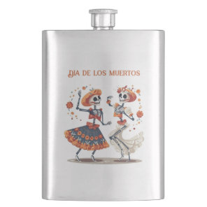 Custom Día de los Muertos Dancing Skeleton Couple Flask
